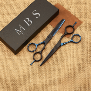 Professional Hair Cutting & Thinning Scissor Set – Black & Blue Titanium Finish